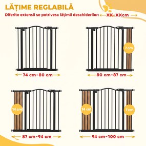 PawHut Poartă Extensibilă pentru câini fără șuruburi, Poartă de Siguranță Reglabilă, 94-100x78 cm, Negru | Aosom Romania