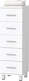 HOMCOM Comodă Slim cu 5 Sertare, Comodă Modernă pentru Baie, Dormitor sau Bucătărie, 30x30x95 cm, Alb | Aosom Romania