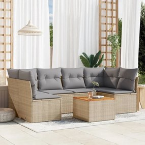 vidaXL Set canapele de grădină, 7 piese, cu perne, bej, poliratan