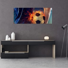Tablou - Minge de fotbal în flăcări (120x50 cm)
