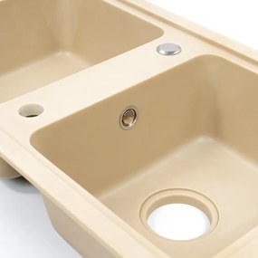 Chiuvetă pătrată Tia cu două cuve din granit, bej