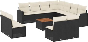 vidaXL Set canapele de grădină, 12 piese, cu perne, negru, poliratan