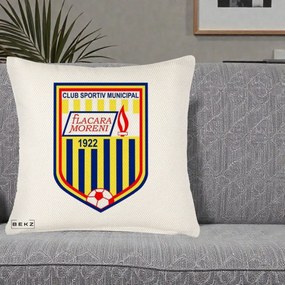 Perna Personalizata CSM Flacara Moreni 1922 Fotbal, 40x40 cm, Crem Reliefat, Husa Detasabila, Perna Inclusa, BEKZ®