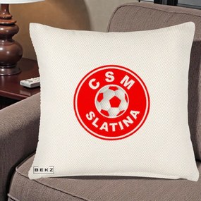 Perna Personalizata CSM Slatina Fotbal, 40x40 cm, Crem Reliefat, Husa Detasabila, Perna Inclusa, BEKZ®