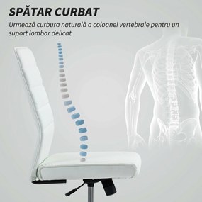 HOMCOM Scaun de Birou Ergonomic și Reglabil cu Spătar Curbat, din Piele PU și Oțel, 58x53x97-107 cm, Alb | Aosom Romania