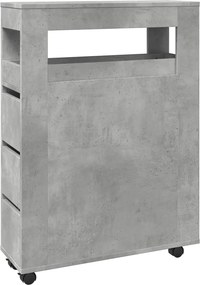 vidaXL Dulap de baie îngust cu roți, gri beton, lemn prelucrat