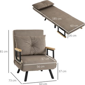HOMCOM Fotoliu Pat Extensibil 3 în 1 cu Spatar Reglabil și Perna Detasabilă pentru Cameră de Zi sau Dormitor, Gri Deschis | Aosom Romania