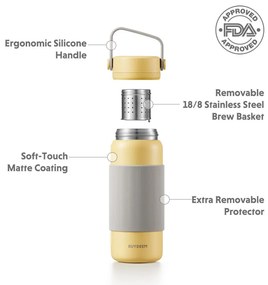 Termos cu infuzor Buydeem CD1011-MY, 400 ml, Rezistent la scurgeri, Infuzor detasabil, Otel inoxidabil, Maner, Galben