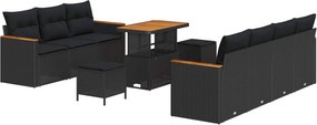 vidaXL Set de canapele pentru grădină 10 pcs Negru poliratan