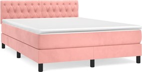 vidaXL Pat box spring cu saltea, roz, 140x190 cm, catifea
