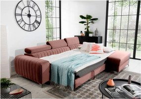 Colțar roz extensibil/cu spațiu de depozitare cu tapițerie din catifea (cu colț pe partea dreaptă/cu șezlong) Grayson – ELTAP