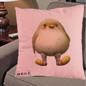 Perna Decorativa Pui Pufos cu Sosete Dungate, 40x40 cm, Roz, Husa Detasabila, Perna Inclusa, BEKZ®