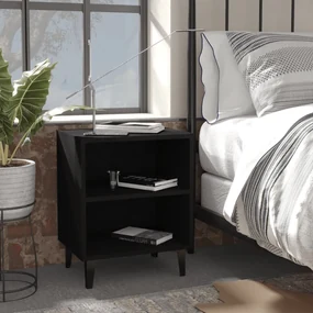 805799 vidaXL Noptieră cu picioare metalice, negru, 40x30x50 cm