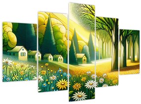 Tablou - Sat în galben-verde (150x105 cm)