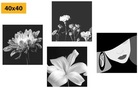 Set tablouri eleganța femeii și a florilor în design alb-negru