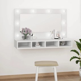 Dulap cu oglinda si LED, alb, 90x31,5x62 cm Alb