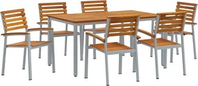 vidaXL Set de masă pentru grădină 7 pcs Gri Lemn Solid de Acacia