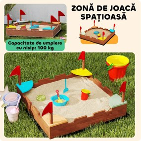AIYAPLAY Lădiță Nisip Castel Copii Scaune 90x90x17 Maro | Aosom Romania