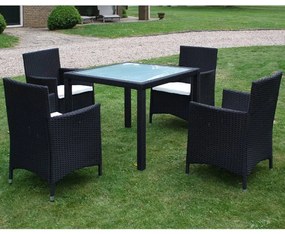 vidaXL Set mobilier de exterior cu perne, 5 piese, negru, poliratan