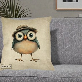 Perna Decorativa Pui cu Palarie Rotunda, 40x40 cm, Crem, Husa Detasabila, Perna Inclusa, BEKZ®