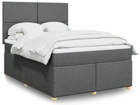 vidaXL Pat box spring cu saltea, gri închis, 140x190 cm, textil
