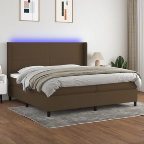 vidaXL Pat cu arcuri, saltea și LED, maro închis, 200x200 cm, textil