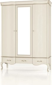 Dulap lemn masiv Celisea 3 Uși cu Oglindă, 160 × 53 × 220 cm - Ivoire