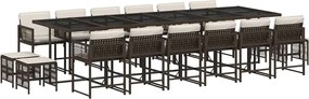 vidaXL Set mobilier de grădină cu perne, 17 piese, maro, poliratan