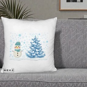 Perna Decorativa Om de Zapada si Brad Craciun, 40x40 cm, Alb Pufos, Husa Detasabila, Perna Inclusa, BEKZ®