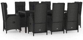 3185064 vidaXL Set mobilier de grădină cu perne, 9 piese, negru, poliratan