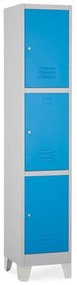 Dulap metalic - 3 cutii, 38 x 45 x 195 cm, picioare fixe, încuietoare cilindrică, albastru - ral 5012
