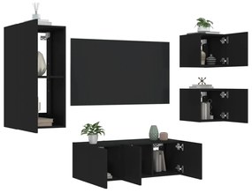 3216826 vidaXL Unități de perete TV cu LED-uri, 5 piese, negru, lemn prelucrat