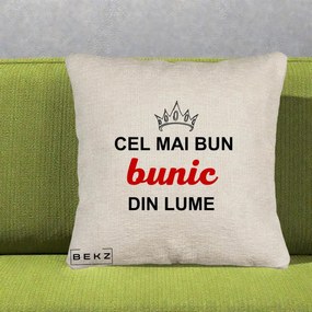 Cadou pentru Bunic - Perna Personalizata Cel Mai Bun Bunic Din Lume Coroana Rosu, 40x40 cm, Bej Canapea, Husa Detasabila, Perna Inclusa, BEKZ®