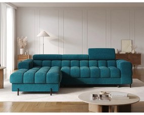 Colțar albastru extensibil/cu spațiu de depozitare cu tapițerie din țesătură bouclé (cu colț pe partea stângă/cu șezlong) Felro – ELTAP