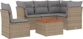vidaXL Set canapele de grădină, 6 piese, cu perne, bej, poliratan