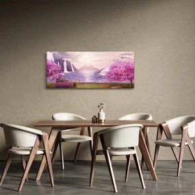 Tablou cu pomi roz cu lac (120x50 cm)