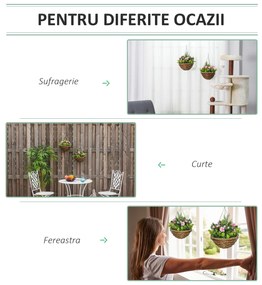 Set 2 ghivece de agatat, plante artificiale Lisianthus in suport de rachita umpluta cu ciment Ф25x34cm Outsunny | Aosom RO