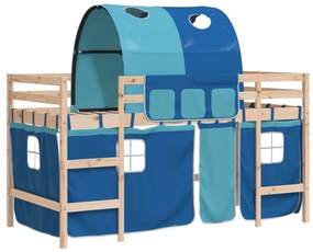 3207001 vidaXL Pat etajat de copii cu tunel albastru 90x190 cm lemn masiv pin