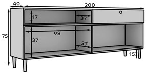 Comoda cu dulapuri si sertar DULLUM 200x75cm, alba