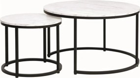Set 2 masute cafea DION, alb cu efect de marmura/negru, PAL laminat/me