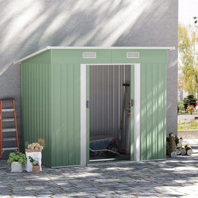 Outsunny Magazie de unelte din metal 2,3 m² 207 x 130 x 182 cm - Magazin pentru unelte cu acoperiș în pantă, fereastră, cadru de sol, verde | Aosom Romania