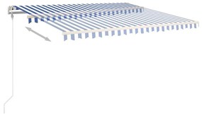 Copertina retractabila manual cu stalpi, albastrualb, 4x3,5 m Albastru si alb, 4 x 3.5 m