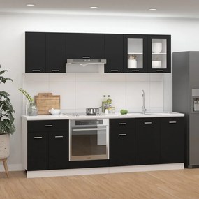 3067648 vidaXL Set de dulapuri bucătărie, 8 piese, negru, lemn prelucrat