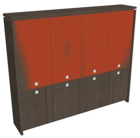 Dulap înalt Verno 248 x 46 x 210 cm, uși combinate, stejar antracit / portocaliu