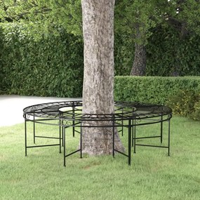 318821 vidaXL Bancă circulară de copac, negru, Ø160 cm, oțel