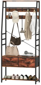 HOMCOM Mobilier de intrare 6 în 1 cuier bară pentru haine raft 2 sertare 10 cârlige 80 x 30 x 180 cm maro rustic | Aosom Romania