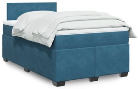 vidaXL Pat box spring cu saltea, albastru, 120x190 cm, catifea