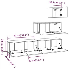 Set dulapuri TV, 4 piese, stejar fumuriu, lemn prelucrat