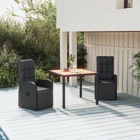 vidaXL Set masă pentru grădină, 3 piese, negru, poliratan/lemn acacia