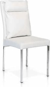 Scaun Cushion, structura metalica argintie, piele ecologica - ALB